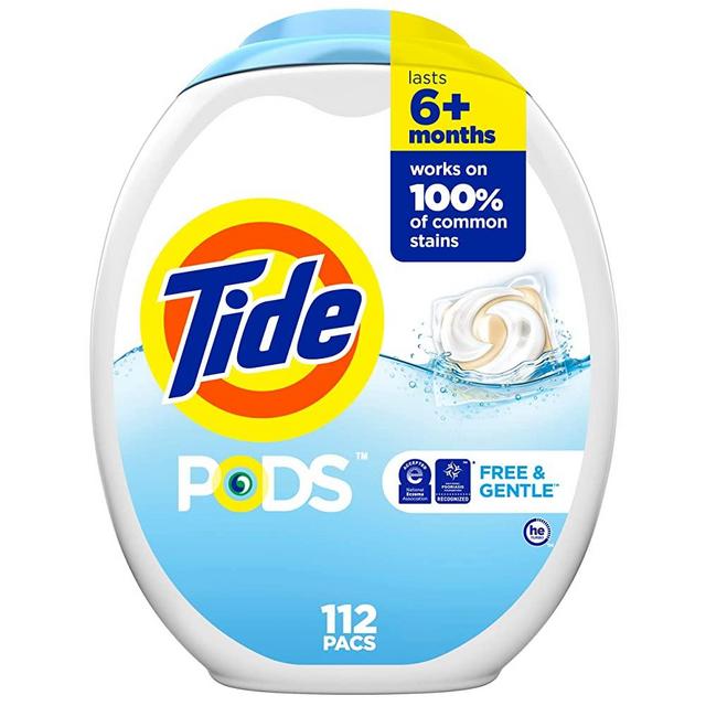 Tide PODS Free and Gentle Laundry Detergent Soap Pacs, 112 ct, HE Compatible and Coldwater Clean