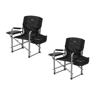 Kamp-Rite CC119 Heavy Duty Aluminum Director's Camping Chair with Cooler and Side Table, Black (2 Pack)