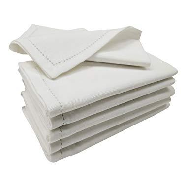Linen Clubs 12Pack Slub Duck Dinner Napkins with Hemstitched 16x16 -White
