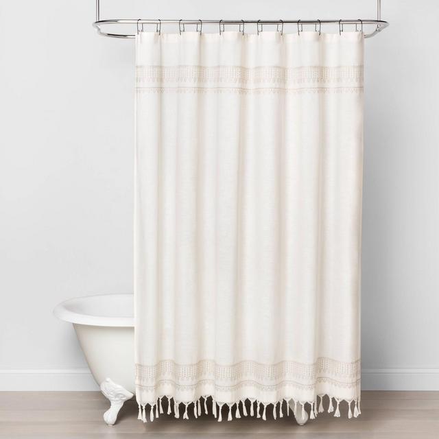 Textured Stripe Shower Curtain White - Hearth & Hand™ with Magnolia