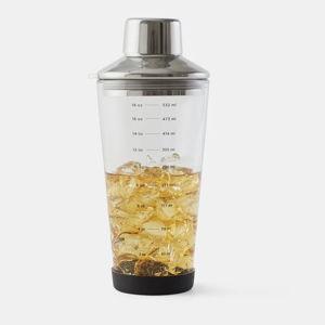Rabbit 18 oz Glass Cocktail Shaker with Printed Measurements, Multi-Use Stainless Steel Topper with 1.5 oz Jigger Cap and Strainer, 3.94 x 3.54 x 9.06 IN