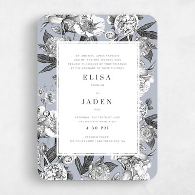 Blue Rounded Wedding Invitation - Trèfle Portrait