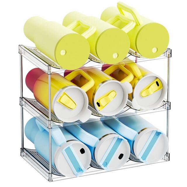 Yieach Stackable Water Bottle Organizer for 40 OZ Stanley Cup,Yeti and Tumbler Organizer,3 Tier Water Bottle Storage Rack,Clear Acrylic Waterbottle & Cup Organizers for Kitchen Cabinets,Countertop