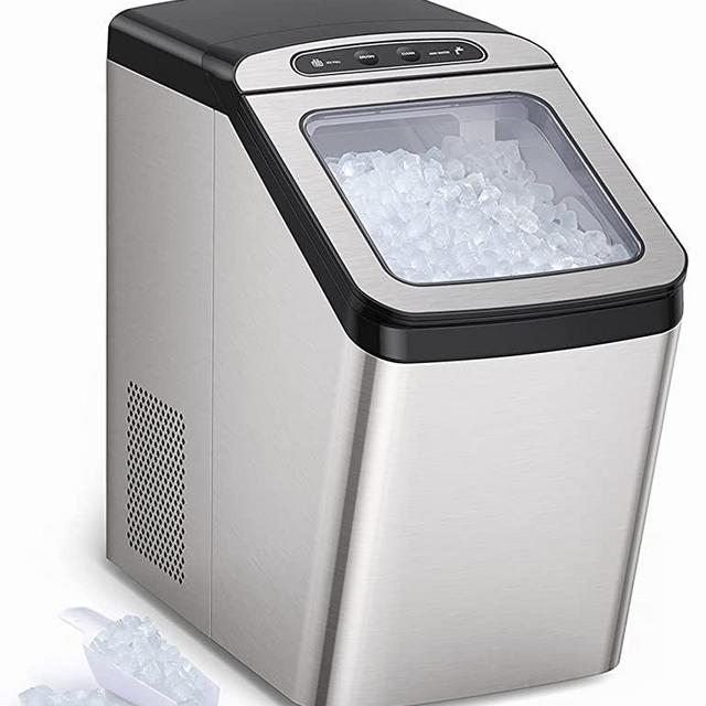 Nugget Ice Maker for Countertop, Sonic Ice Maker Machine, Makes 26lb Nugget Ice per Day, Crunchy Pellet Ice Maker with 3.3lb Ice Bin and Scoop for Home Office, Self-Cleaning