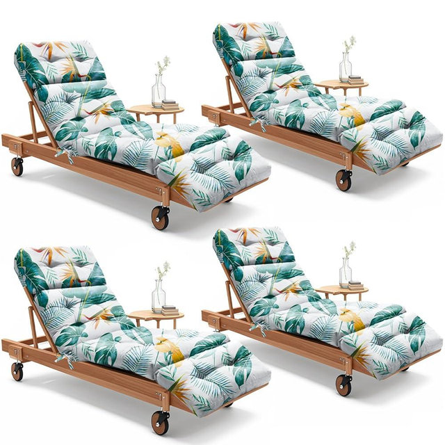 4 Pack Outdoor Chaise Lounge Chair Cushion 75.1 x 22.8 x 4.7 Inches 100% Waterproof Replacement Cotton Patio Pool Lounge Chair Cushion for Outdoor Furniture with Ties,Yellow-Green Leaf
