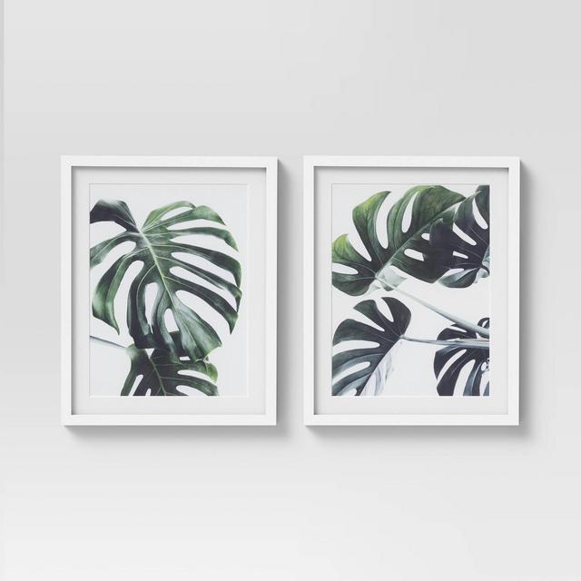 (Set of 2)16" x 20" Tropical Leaves Framed Wall Art White/Green - Project 62™