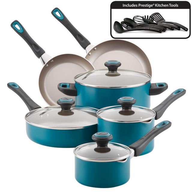 Farberware 16-Piece High Performance Nonstick Pots and Pans/Cookware Set, Teal