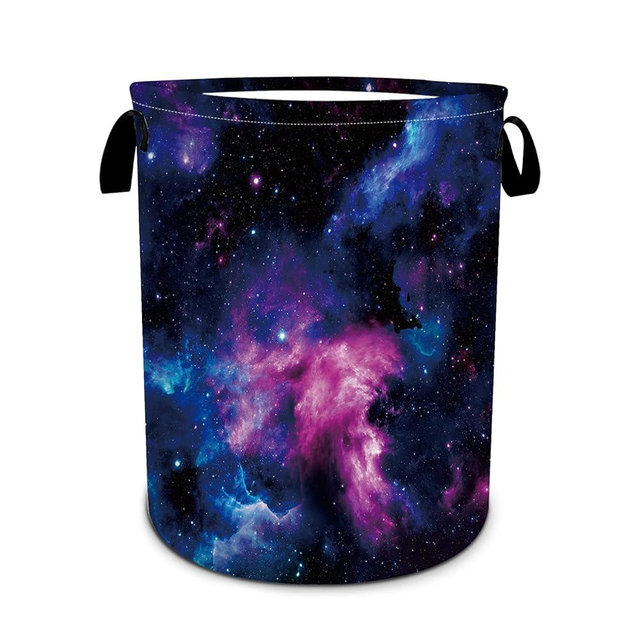 Purple Galaxy Space Laundry Basket, Space Laundry Hamper, Oxford Waterproof Foldable Clothes Storage Bin, Toy Organizer Basket for Bathroom/Household/College Dorms 15.7"x19.6"