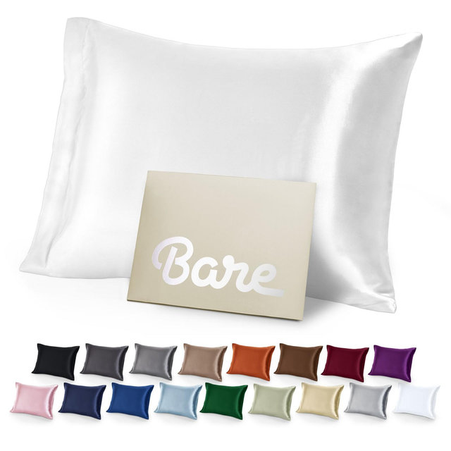 1 Pc 100% Mulberry Silk, 19 Momme, Standard - Zipper, White Pillowcase - Bare Home