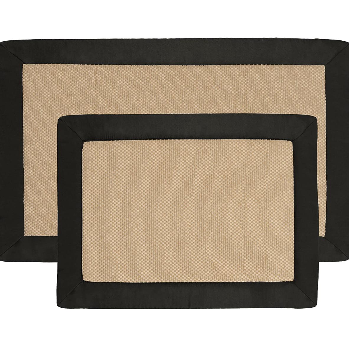 2 pc Memory Foam Bath Mat Set by Lavish Home - Faux Linen Fleece- Black