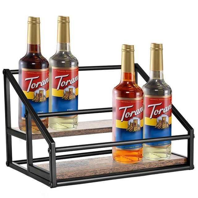 YQBRAO Coffee Syrup Organizer, 2-Tier 8 Bottles Coffee Syrup Rack for Coffee Bar, Coffee Syrup Stand for kitchen coffee station, Coffee Syrup Holder for Syrup, Wine, Dressing