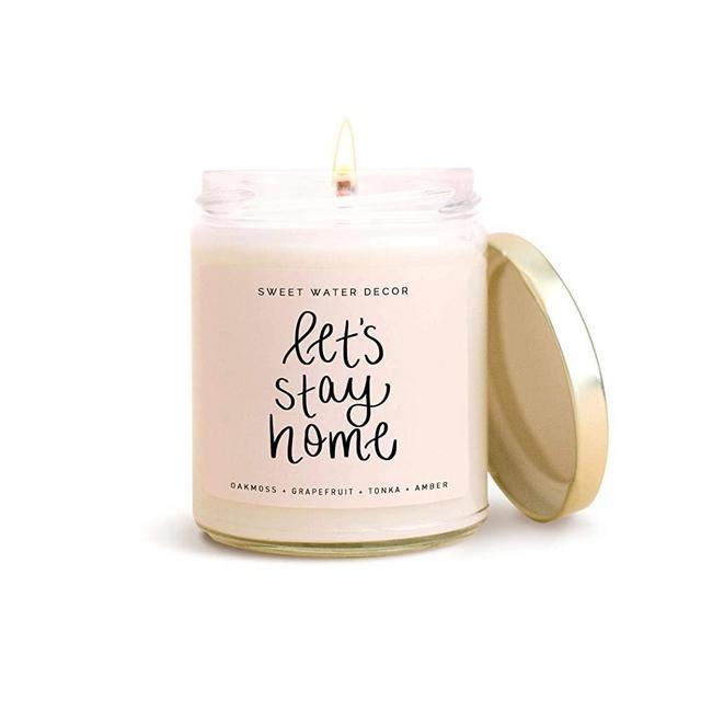 Sweet Water Decor LET'S STAY HOME Soy Wax Candle Scented Candles Motivational Quote Candles Inspirational Gifts Relaxing Scent Restful Fragrance Peaceful Aromatherapy Candles Cozy Weekend Hygge Candle