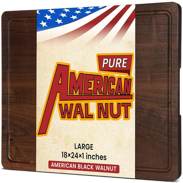 Heimlove Walnut Wood Cutting Board for Kitchen, 24"x18" Reversible Wooden Chopping Board with Deep Juice Grooves and Handles, Natural Walnut Wood Cutting Board for Chopping, Cheese, Vegetables
