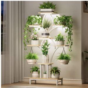 Indoor Plant Stand with Grow Lights, Tall Metal Plant Shelf, Corner Rack For Plants