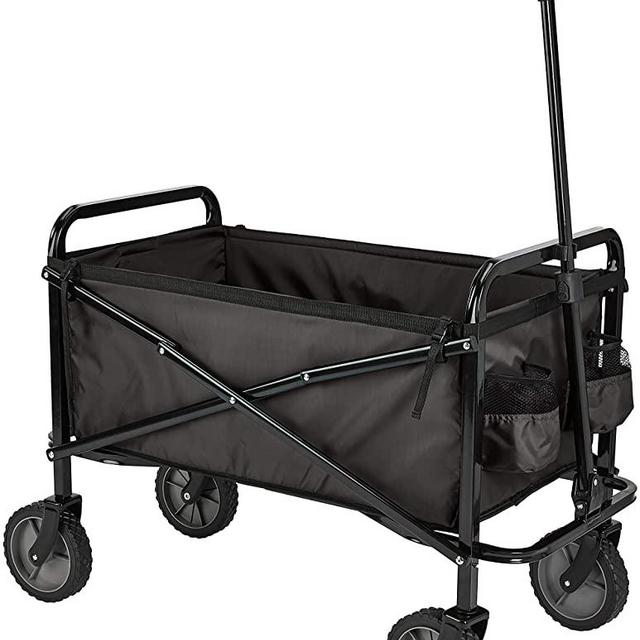 Amazon Basics Garden Tool Collection - Collapsible Folding Outdoor Garden Utility Wagon with Cover Bag, Black