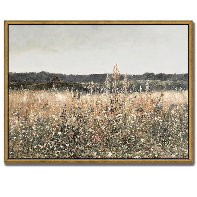 LANCHI95 Framed Canvas Wall Art Vintage Decor, Classical Oil Painting Canvas Prints Champ fleuri, Vintage Wall Art for Home Room Bathroom Decor (Meadow, 12x16 inch)