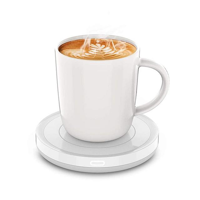 BESTINNKITS Smart Coffee Set Auto On/Off Gravity-induction Mug Office Desk Use, Candle Wax Cup Warmer Heating Plate (Up To 131F/55C), 14oz (White)