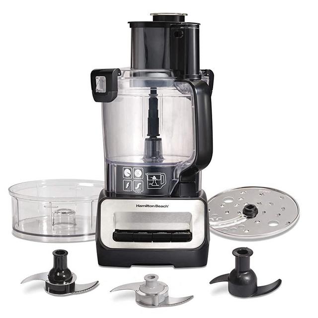 Hamilton Beach Stack & Snap Food Processor and Vegetable Chopper, BPA Free, Stainless Steel Blades, 14 Cup + 4-Cup Mini Bowls, 3-Speed 500 Watt Motor, Black (70585)