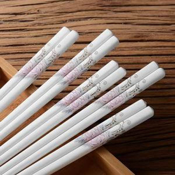 Reusable Chopsticks Dishwasher Safe, 9.7 Inches (Pink Peonie)