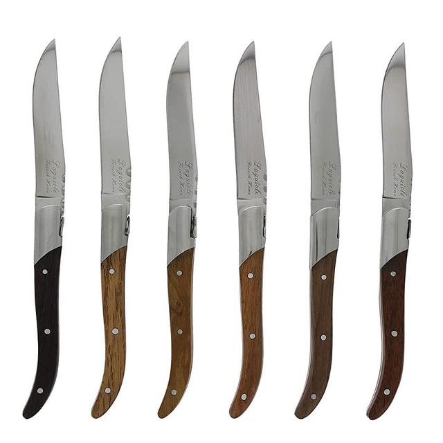 French Home Set of 6 Laguiole Connoisseur Assorted Wood Steak Knives, 8.75"L x 0.5"W x 0.5"H, Multi