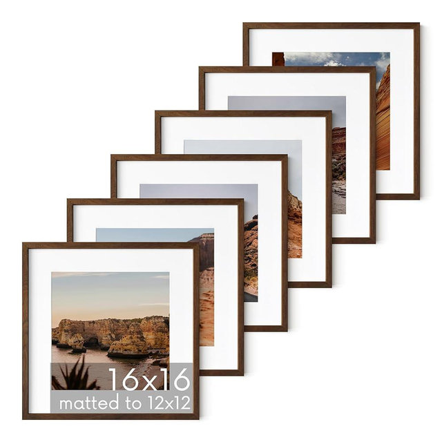Haus and Hues 16x16 Frames - Walnut Picture Frames 16x16 set of 6, Square Frames 16x16, Walnut Frames, Square Picture Frames, 16x16 Picture Frames Gallery Wall Frame Set, 16 x 16 Picture Frames Walnut