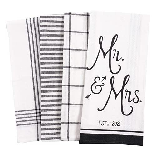 KAF Home Baker Lane Bridal Kitchen Dish Towel Set of 4, 100-Percent Cotton, 18 x 28-inch (Mr. & Mrs. Established 2021)