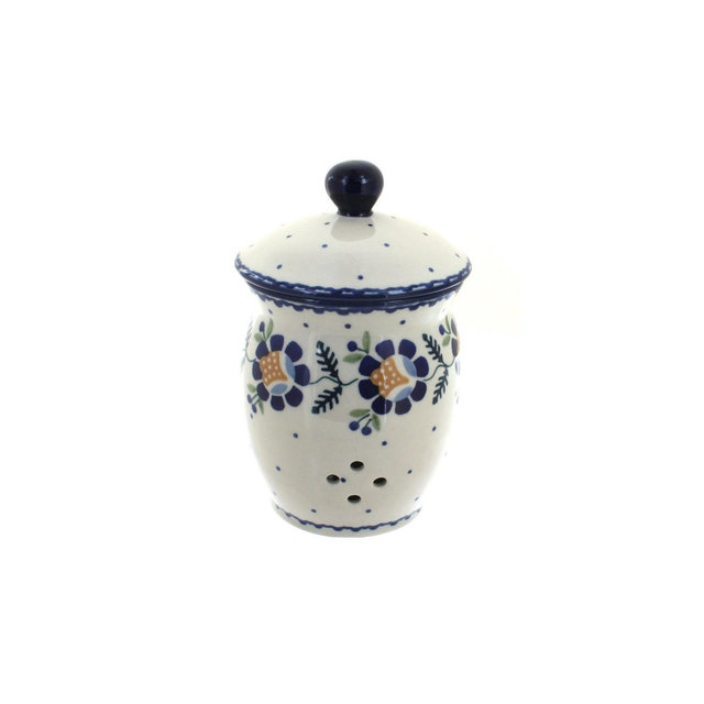 Blue Rose Polish Pottery Sunflower Garlic Keeper