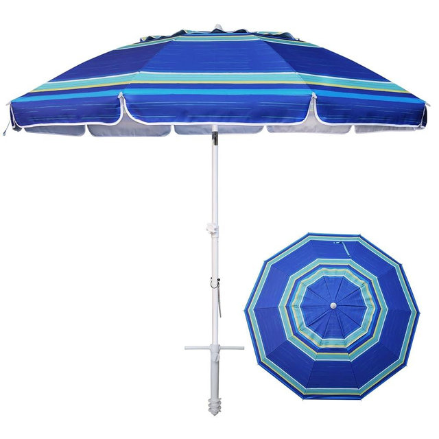 AMMSUN 8FT Large Beach Umbrella with sand anchor, Heavy Duty High Wind Portable Outdoor Umbrellas with UPF50+ UV Protection,Air Vents, Push Button Tilt Pole, Windproof Sunshade Shelter for Patio Garden Beach Pool Backyard