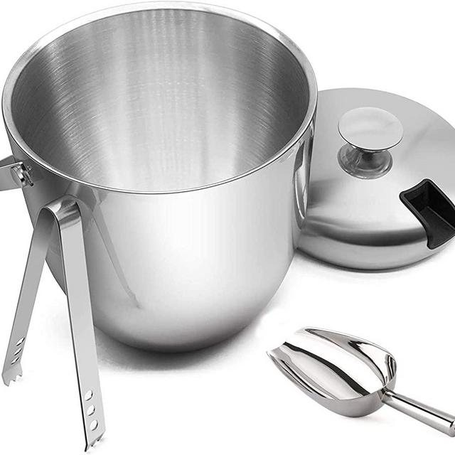 Ice Bucket - Double Walled SUS304 Stainless steel Ice Bucket with Tongs & Seal Lid (3L) Keep Ice Frozen Longer and Food Fresh, Chiller Bin Basket for Parties, BBQ & Buffet - Bonus Ice Scoop