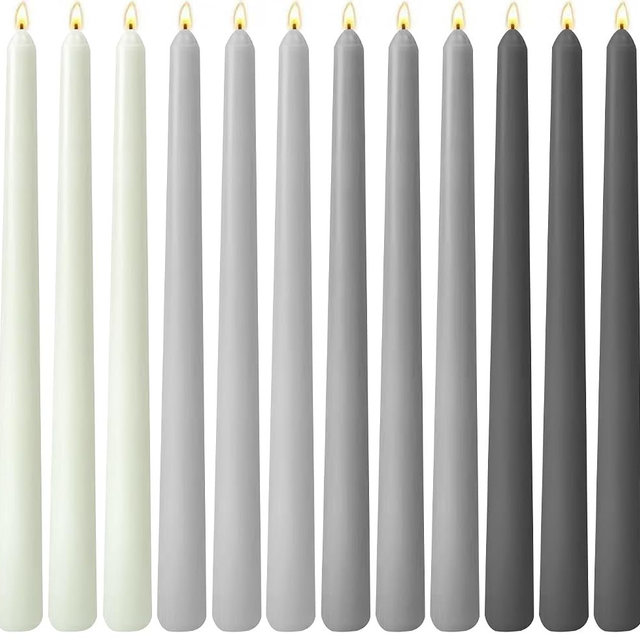 12-Pack Gradient Grey Taper Candles, 10 Inch Unscented Dripless Candlesticks, Long-Lasting Burn Time of 7-8 Hours, Perfect for Dinners Parties Home Décor