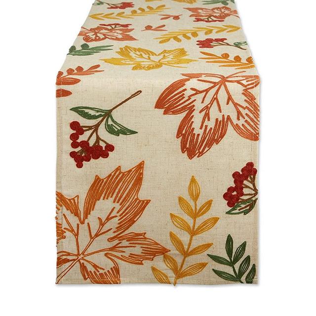 DII Fall Basics Collection Embroidered Tabletop, Table Runner, 14x70, Scattered Leaves