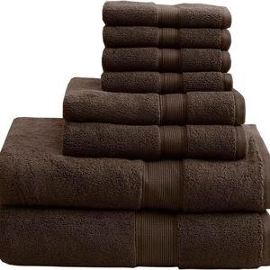 Madison Park 800GSM Bathroom Towel Set of 8 100% Cotton Bath Towel Set for Bathroom Luxurious Highly Absorbent 2 Bath Towels 2 Hand Towels 4 Washcloths Quick Dry Spa Quality Brown