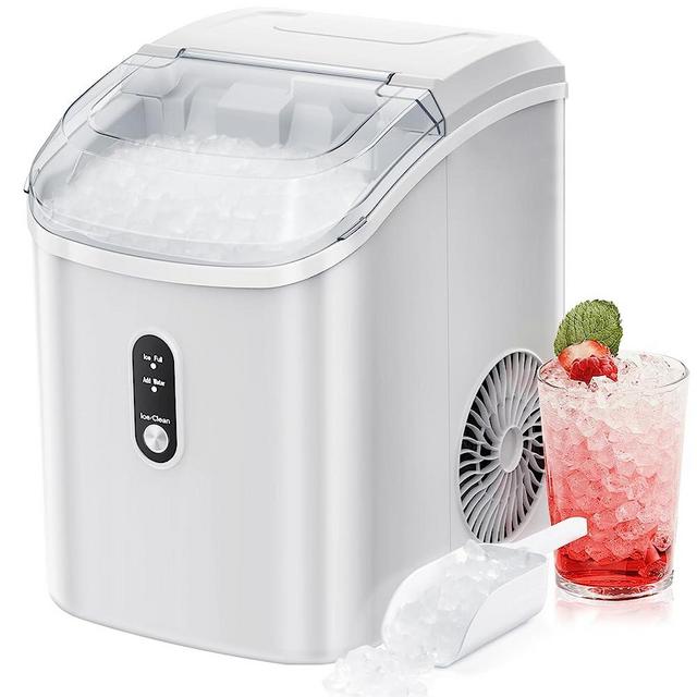 Nugget Countertop Ice Maker with Soft Chewable Pellet Ice, Automatic 34lbs in 24 Hours,Pebble Portable Ice Machine with Ice Scoop, Self-Cleaning, One-Click Operation, for Kitchen,Office White