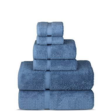 Luxury Spa and Hotel Quality Premium Turkish Cotton 6-Piece Towel Set (2 x Bath Towels, 2 x Hand Towels, 2 x Washcloths, Wedgewood)
