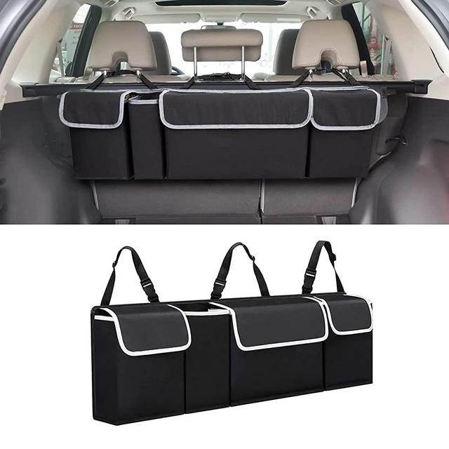 Car Trunk Organizer and Storage, Backseat Hanging Organizer for SUV, Truck, MPV, Waterproof, Collapsible Cargo Storage Bag with 4 Pockets, Car Interior Accessories for Men and Women