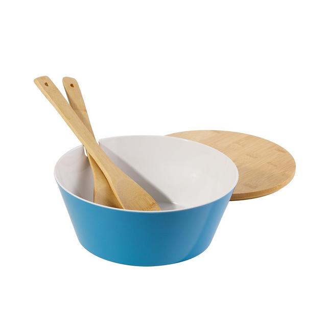 Over and Back Mod 4 Piece Salad Serve Bowl with Lid and Servers