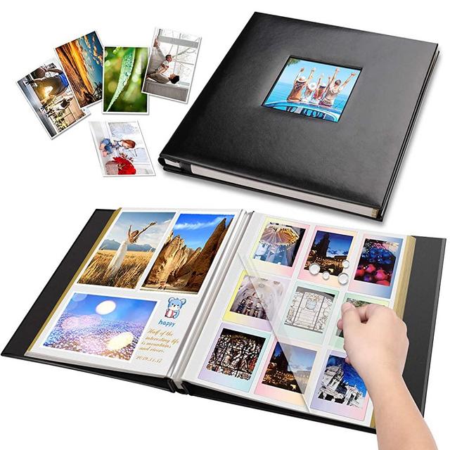 Self-Adhesive Photo Album, Leather Cover Self-Stick 60 Pages, Magnetic Scrapbook Family Albums for Christmas, Wedding, Birthday, Valentines Day Gifts Hold 3X5, 4X6, 5X7, 6X8, 8X10 Photos Book Black