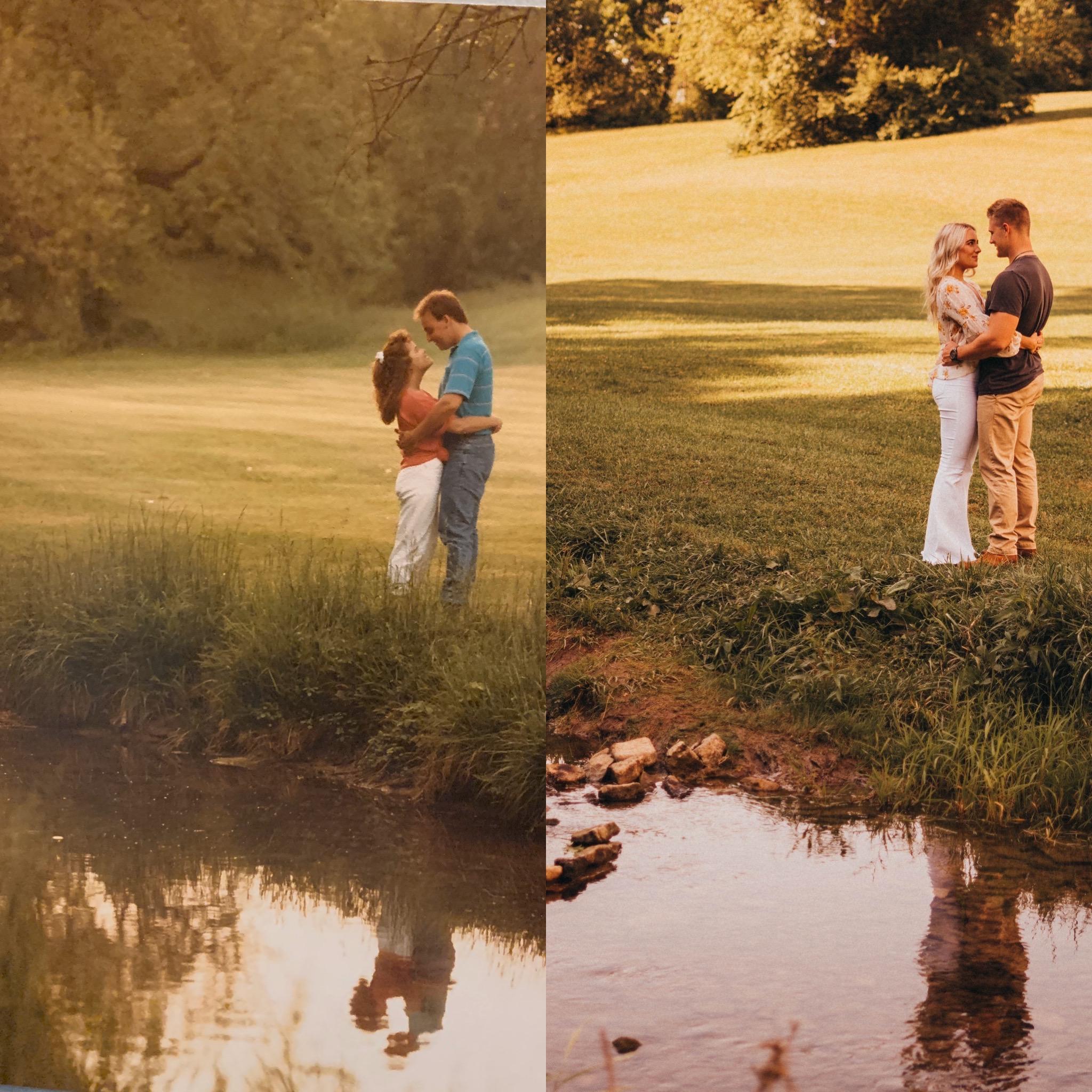 reenacted one of Kate's parents engagement photos from 1992 at the same park