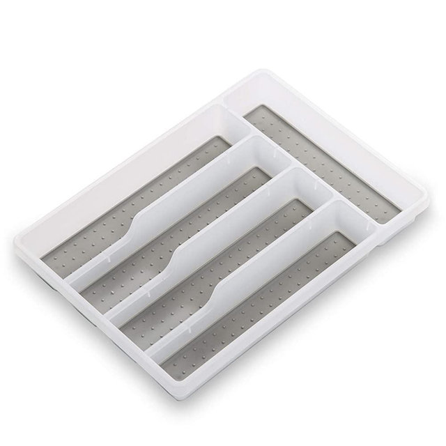 BINO 5-Slot Silverware Organizer - Frosted, Small - Utensil Drawer Organizer with Soft Grip Lining