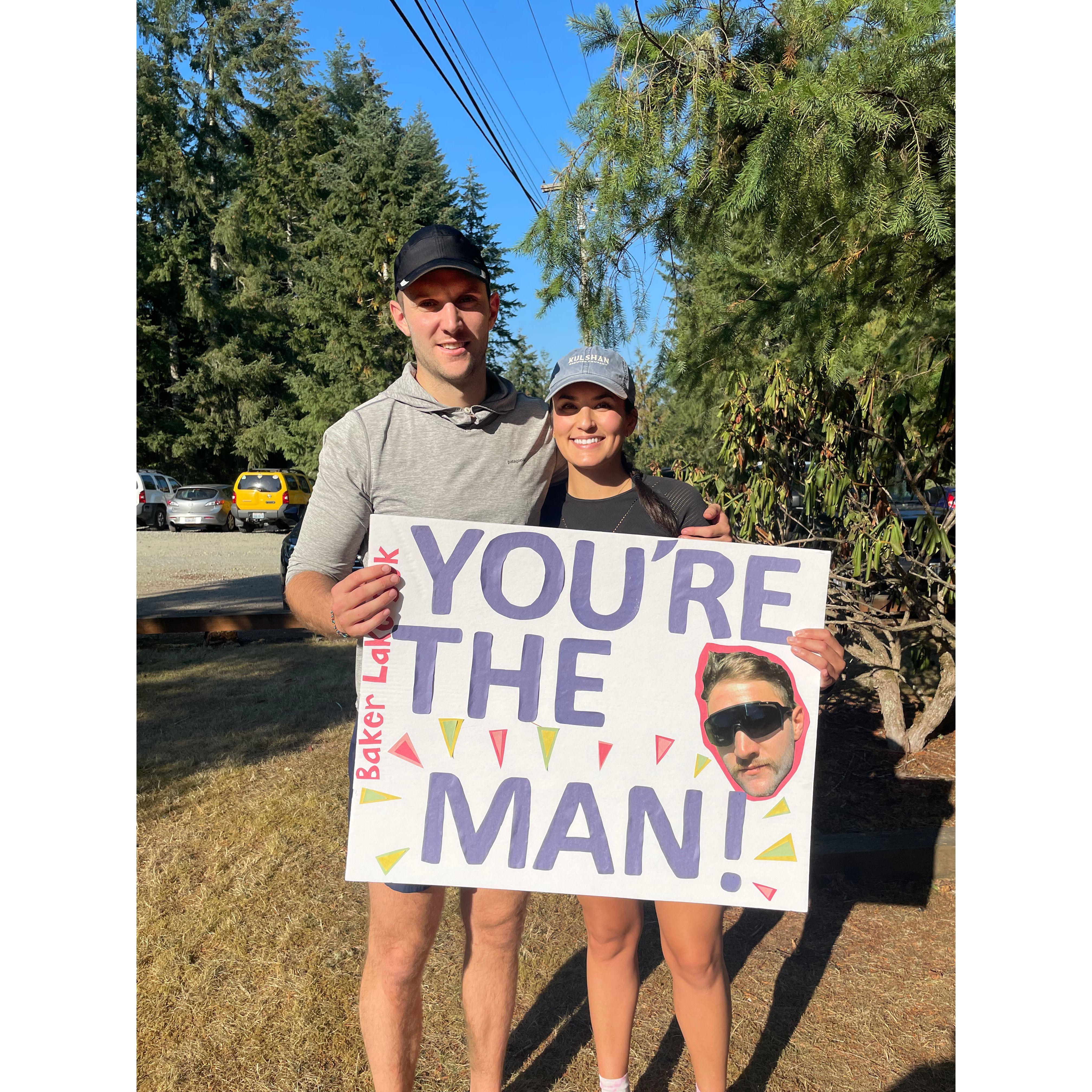 Supporting Kyle after he ran his first ultra marathon