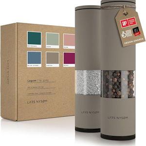 LARS NYSØM Salt and Pepper Grinder Set 2 pieces I Salt Pepper Mill with Adjustable Ceramic Grinder I Design Spice Grinder Set Manual (Taupe Brown)