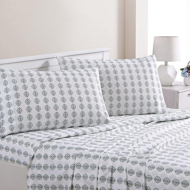 Modern Threads Printed 4-Piece Extra Soft Bedding Sheets & Pillowcase Set, Deep Pocket up to 16 inch Mattress Claire Full
