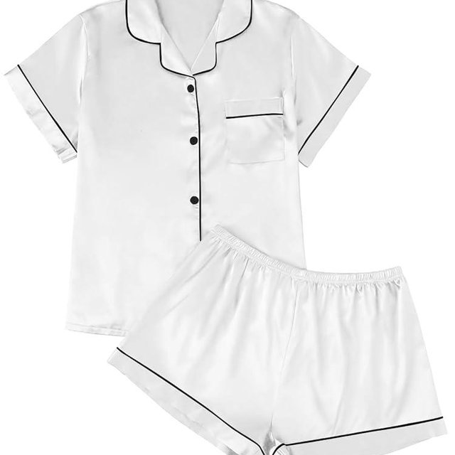 LILLUSORY Silk Satin Pajama Set for Women 2 Piece Lounge Pjs Winter Matching Summer Sleepwear Button Down Shirt Shorts