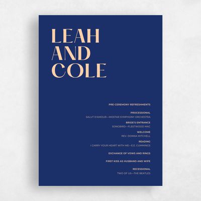 Dark Royal, Blue Wedding Program - Brevard