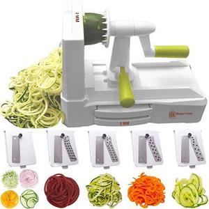 Brieftons 5-Blade Spiralizer (BR-5B-02): Strongest-and-Heaviest Duty Vegetable Spiral Slicer, Best Veggie Pasta Spaghetti Maker for Low Carb/Paleo/Gluten-Free, With Extra Blade Caddy & 3 Recipe Ebooks