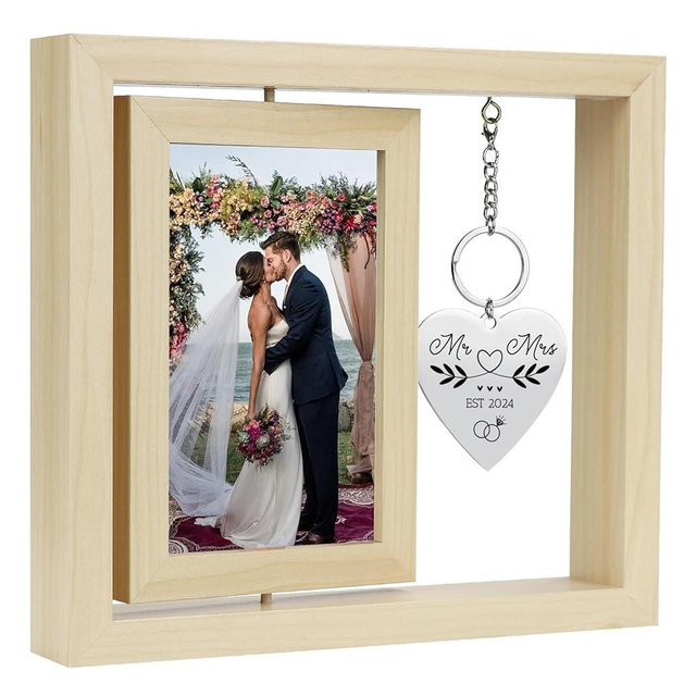 Wedding Gifts for Couples 2024,Rotating Floating Wedding Picture Frame 4x6,Bridal Shower Gifts, Bride gifts, Engagement Gifts for Mr and Mrs,Couple Gifts, Bachelorette Gifts for Bride (Natural Wood)
