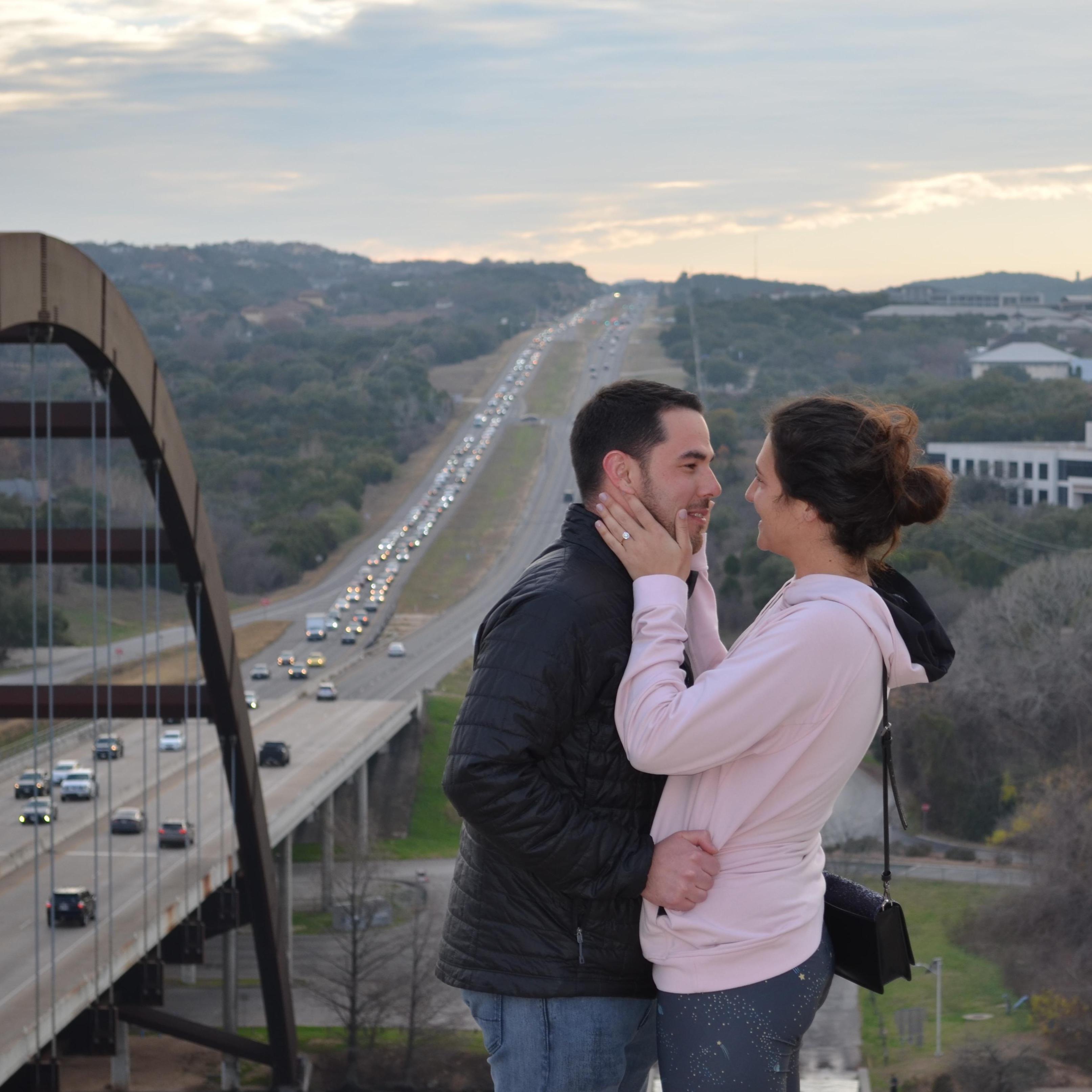 The proposal! (After Abs said yes)
What a surprise! It meant the world for both of us to share this moment with our brother Jordan and sister Della.
Pennybacker Bridge, ATX