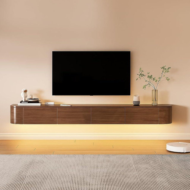 FGNIXLN Floating TV Stand,Wall Mounted TV Shelf,Modern Entertainment Center Media Console with Storage for Bedroom,Living Room (Walnut-Led, 78.7IN)