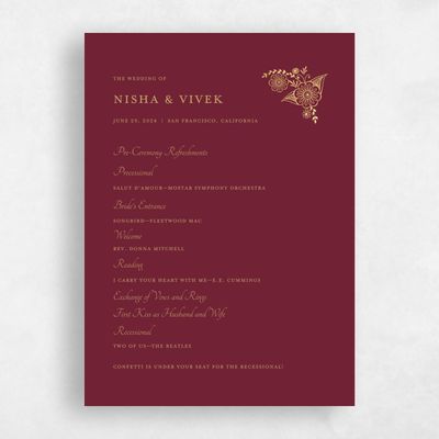 Red Foil Wedding Program - Sambac Foil