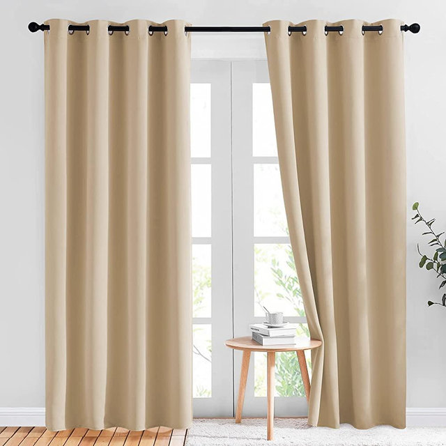 NICETOWN Bedroom Room Darkening Draperies - Home Fashion Thermal Insulated Solid Grommet Room Darkening Window Curtains for Hall Room (1 Pair, 52 inches Wide by 84 inches Long, Biscotti Beige)